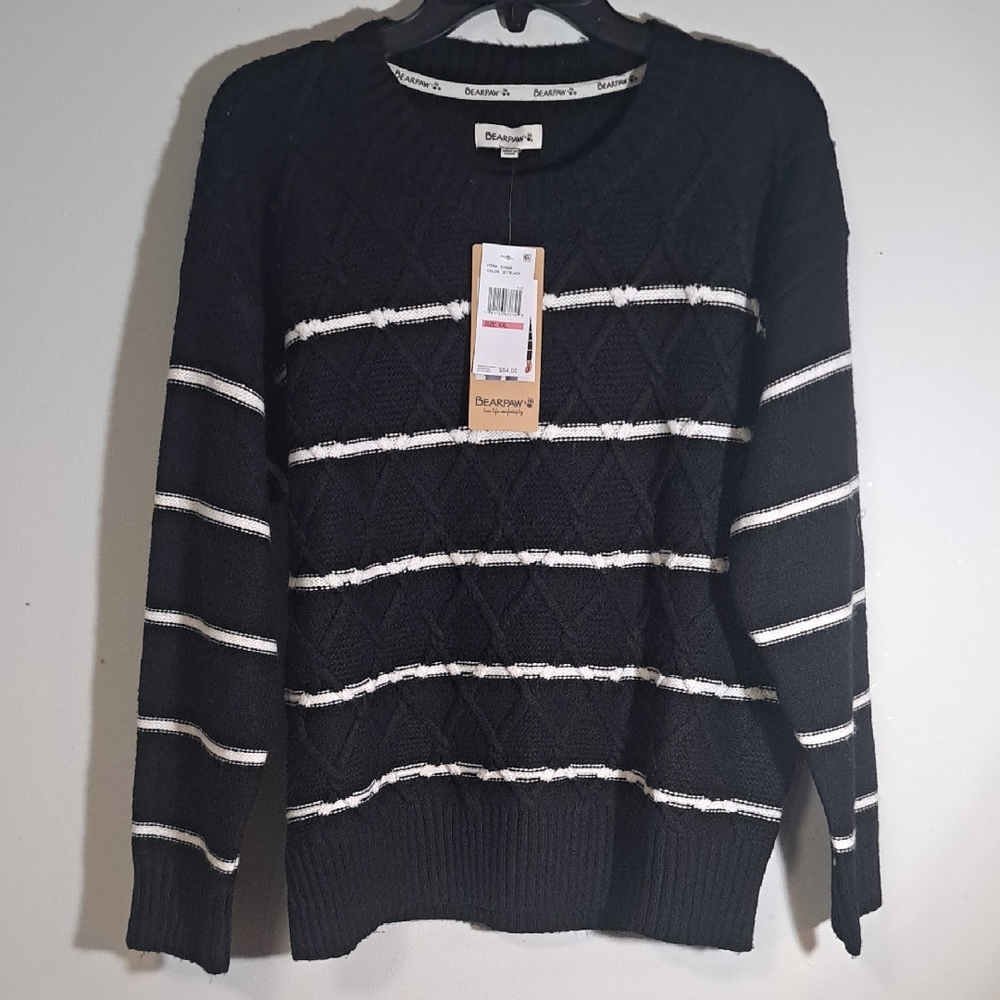 BearPaw Black Sweater with Cream Stripes